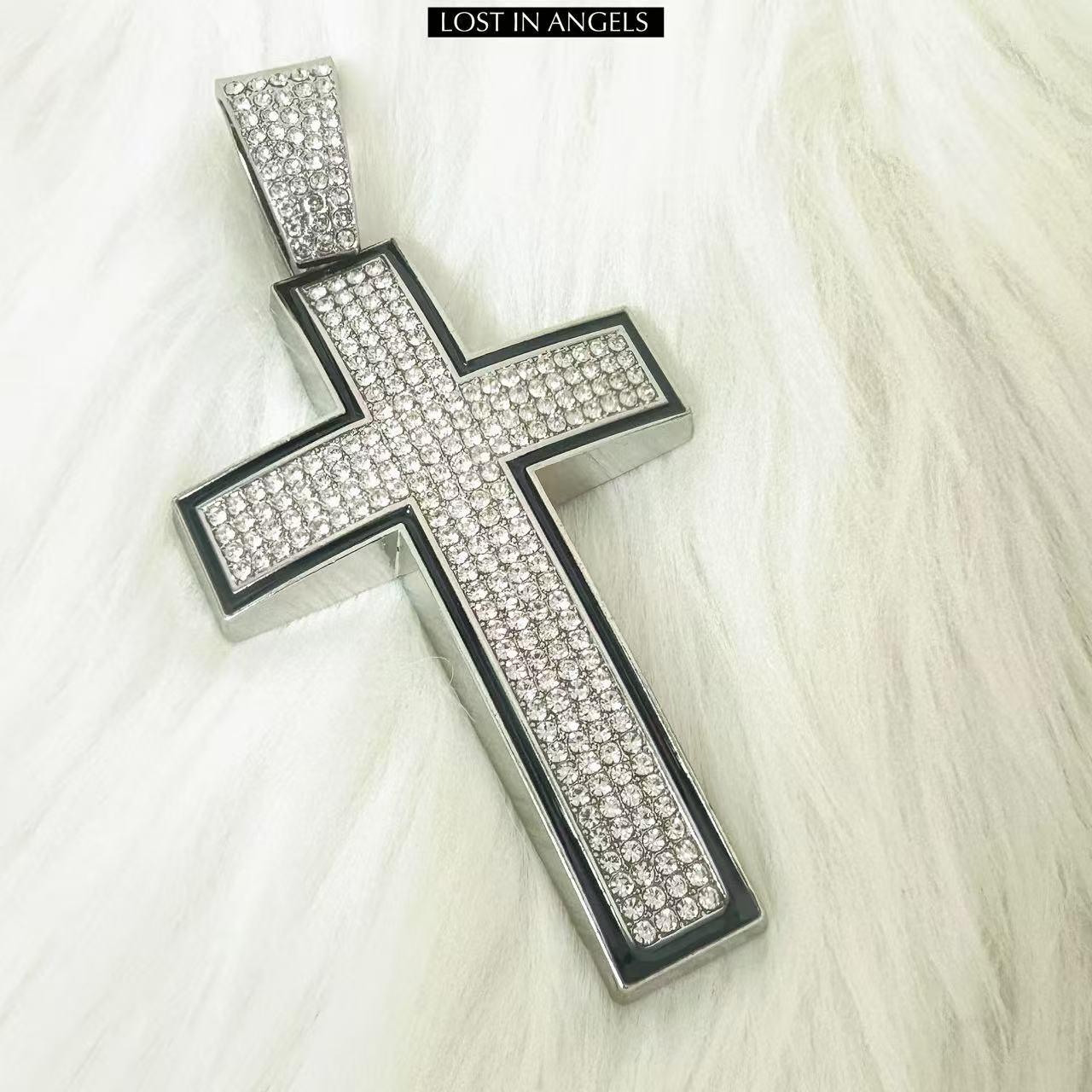 Iced Out Cross Pendant: Silver Cuban Link Chain, Hip Hop Jewelry