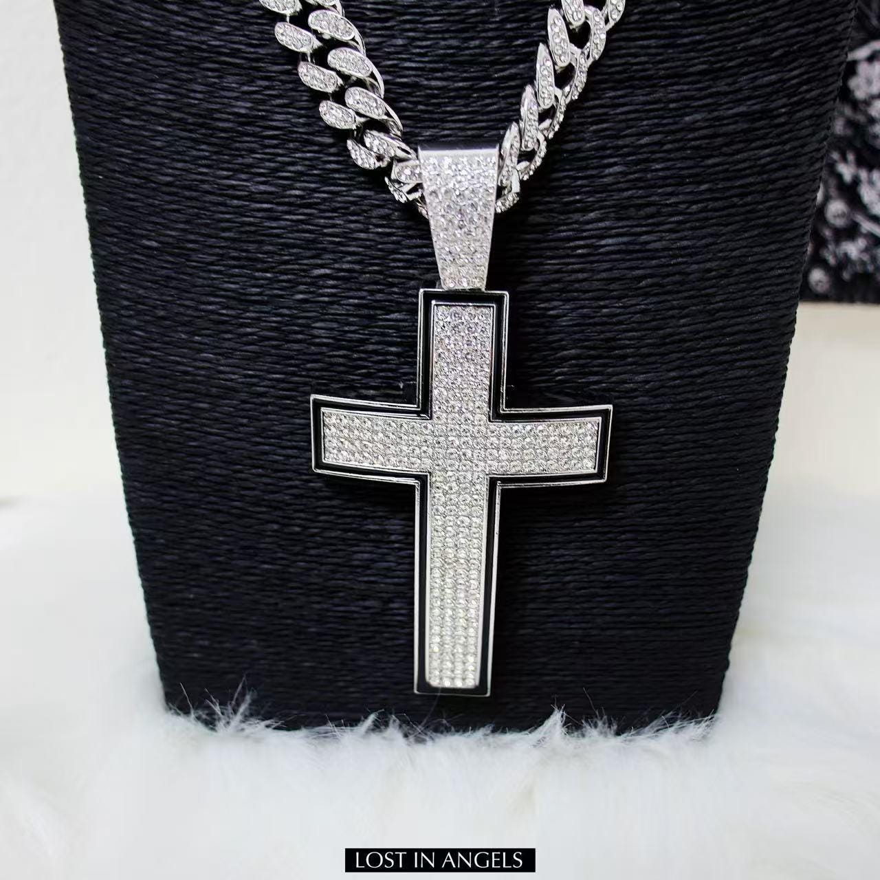 Iced Out Cross Pendant: Silver Cuban Link Chain, Hip Hop Jewelry