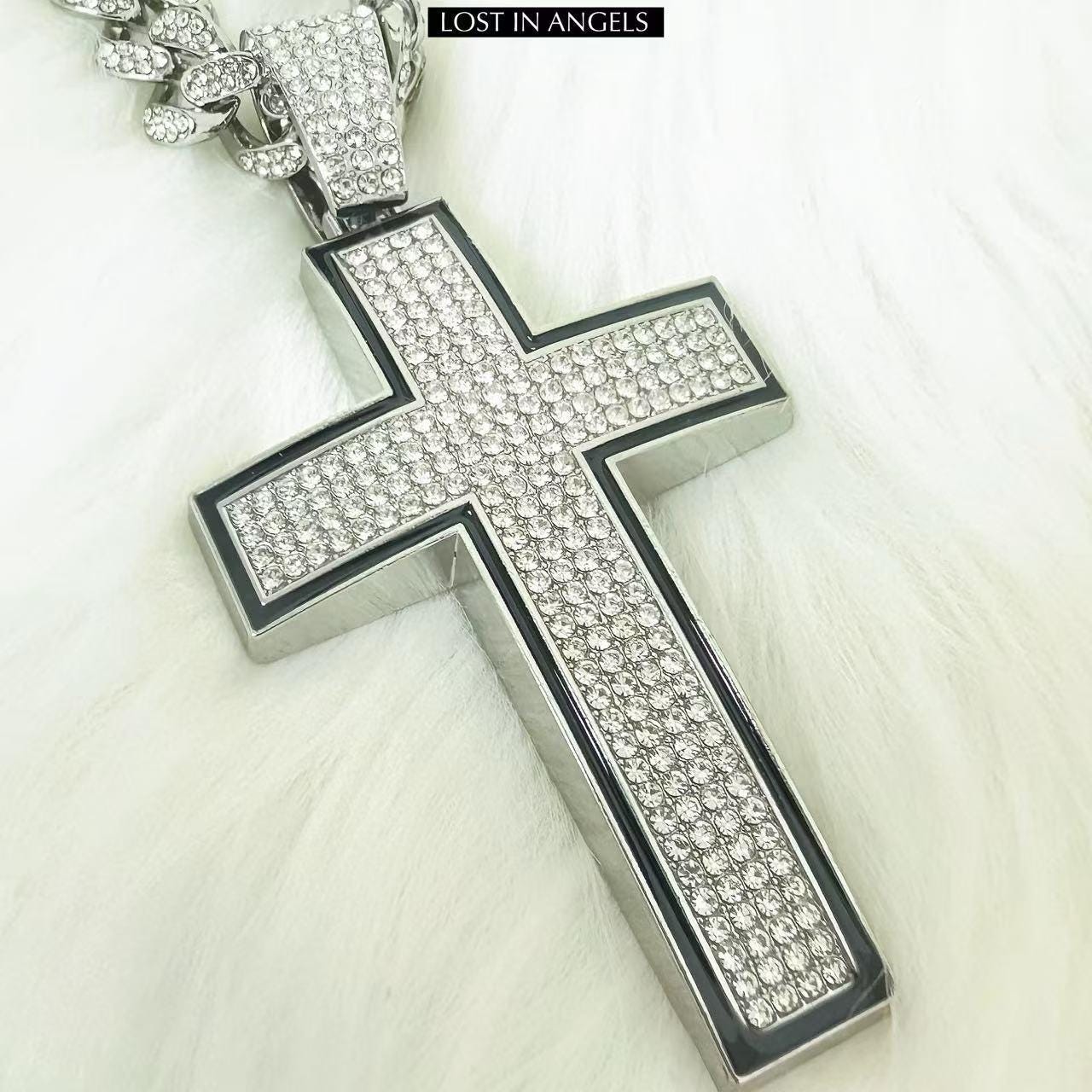 Iced Out Cross Pendant: Silver Cuban Link Chain, Hip Hop Jewelry