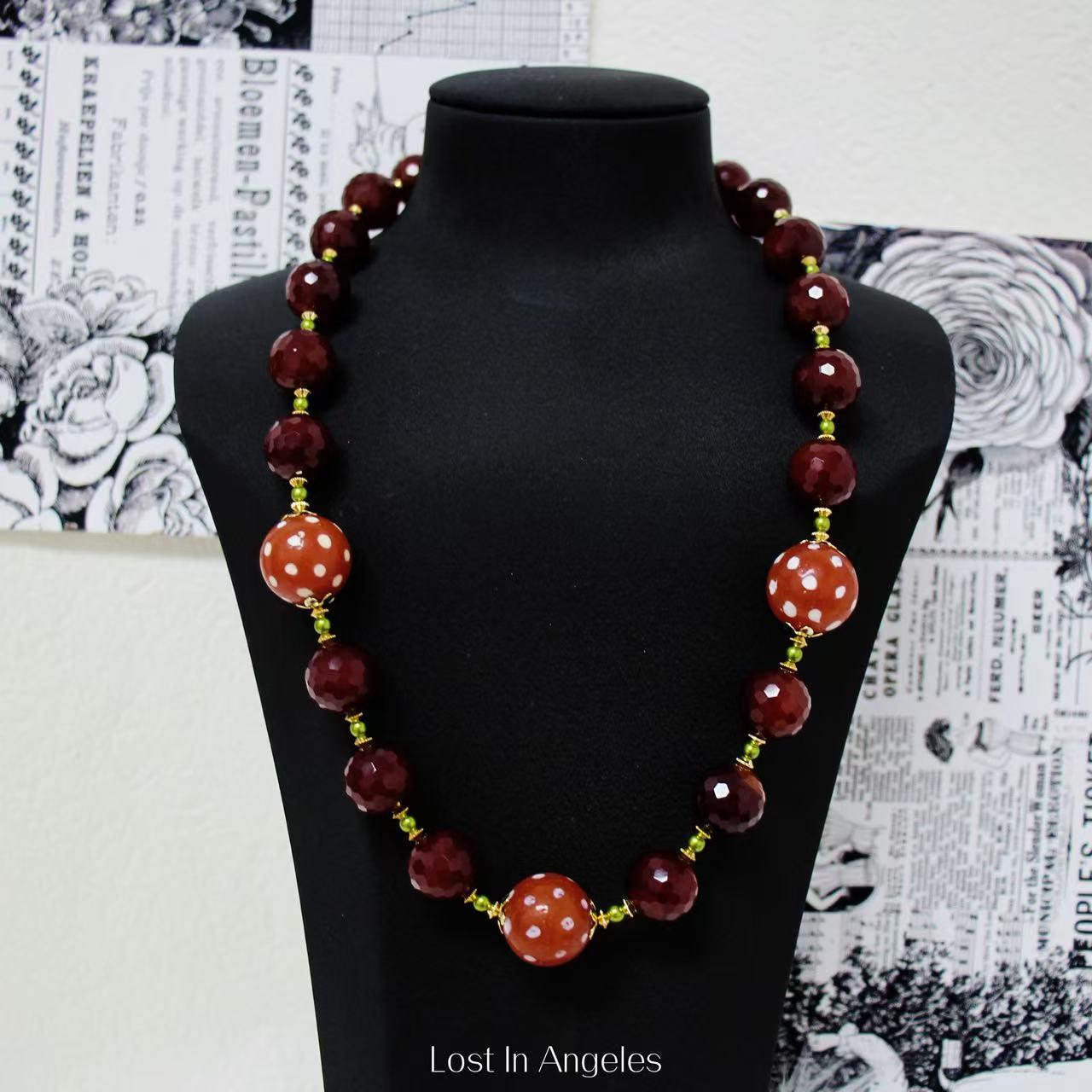 Handmade Red Agate & Strawberry Quartz Necklace: Boho Art Jewelry