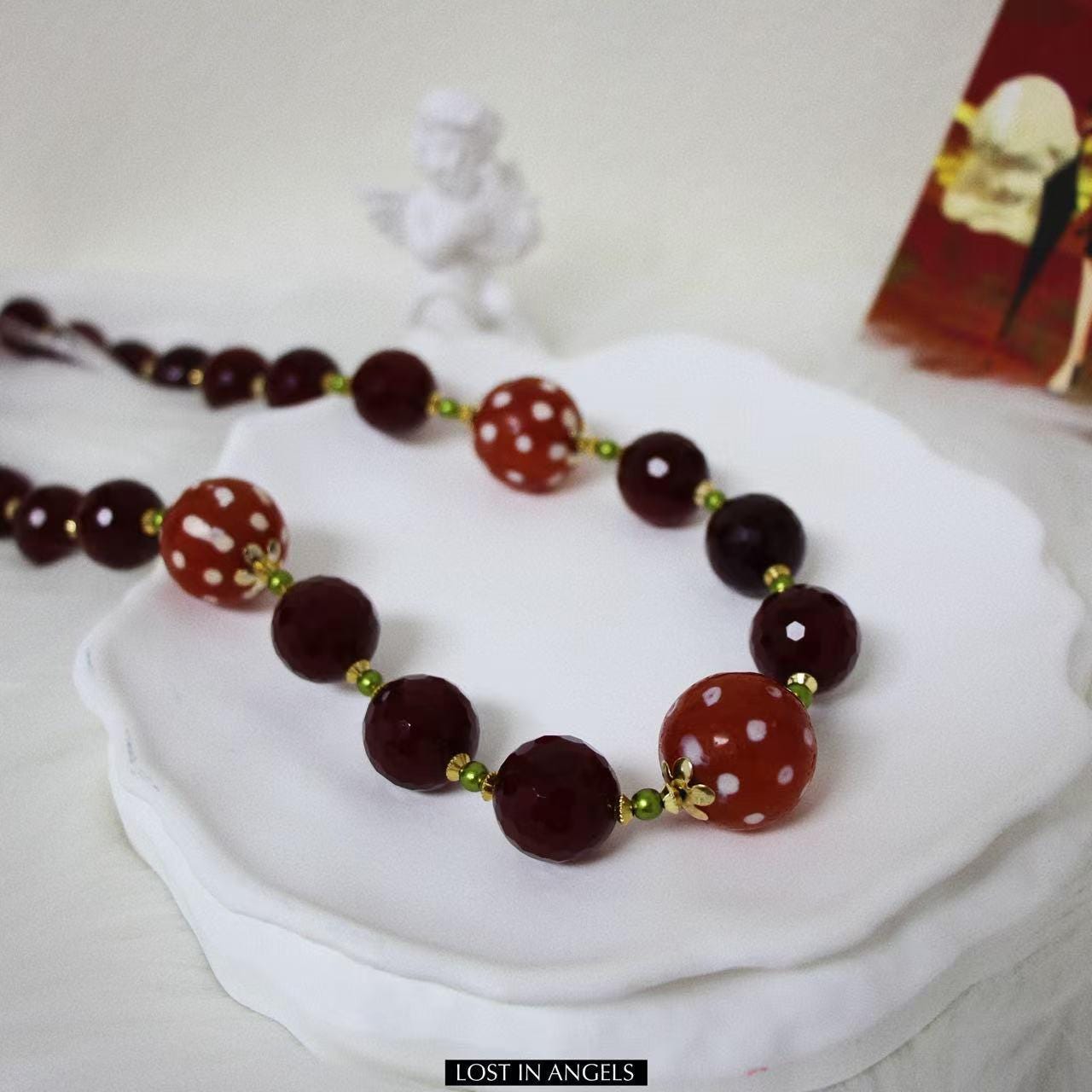 Handmade Red Agate & Strawberry Quartz Necklace: Boho Art Jewelry