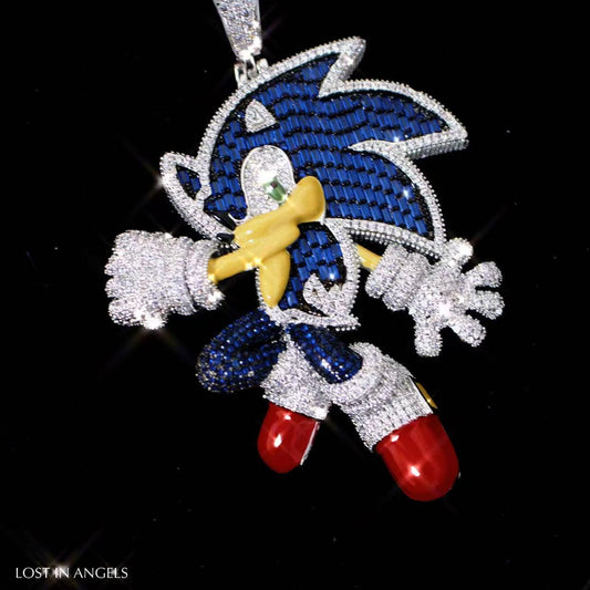 Iced Out Sonic Pendant: CZ Bling Hip-Hop Jewelry with Cuban Chain