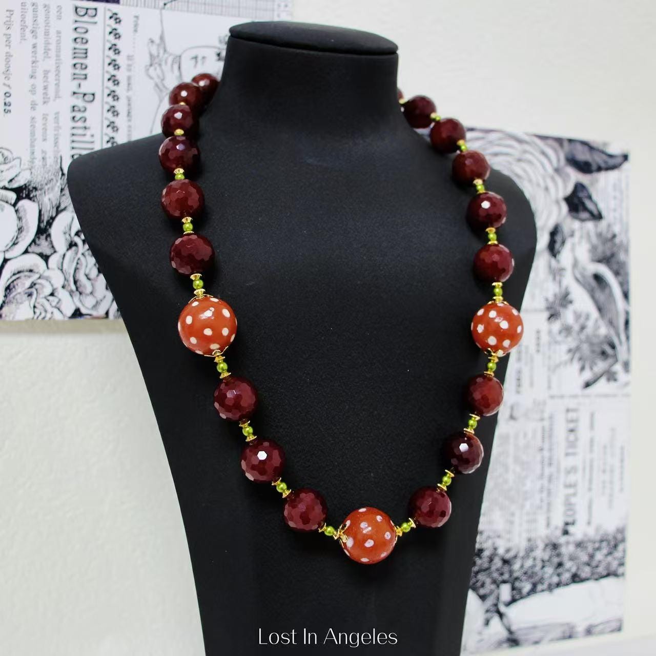 Handmade Red Agate & Strawberry Quartz Necklace: Boho Art Jewelry