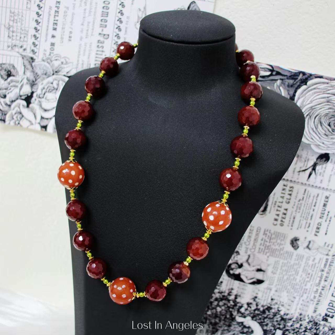 Handmade Red Agate & Strawberry Quartz Necklace: Boho Art Jewelry