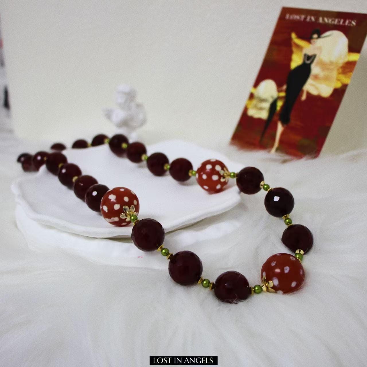 Handmade Red Agate & Strawberry Quartz Necklace: Boho Art Jewelry