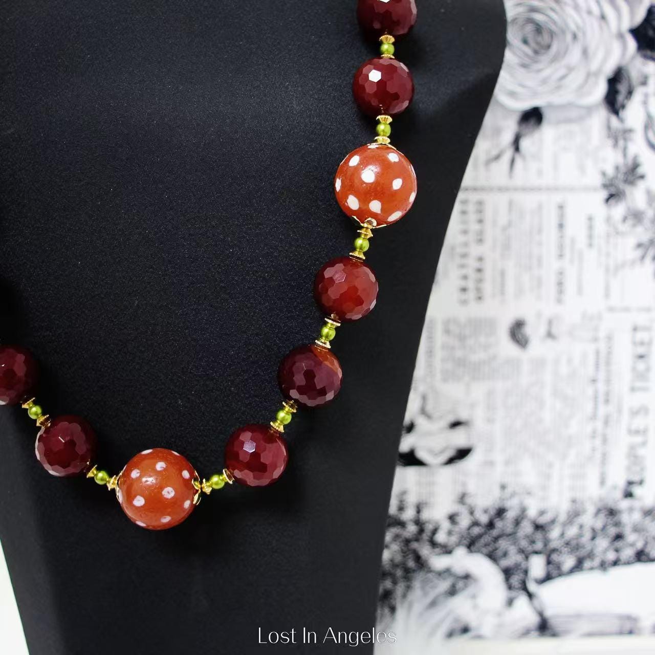 Handmade Red Agate & Strawberry Quartz Necklace: Boho Art Jewelry