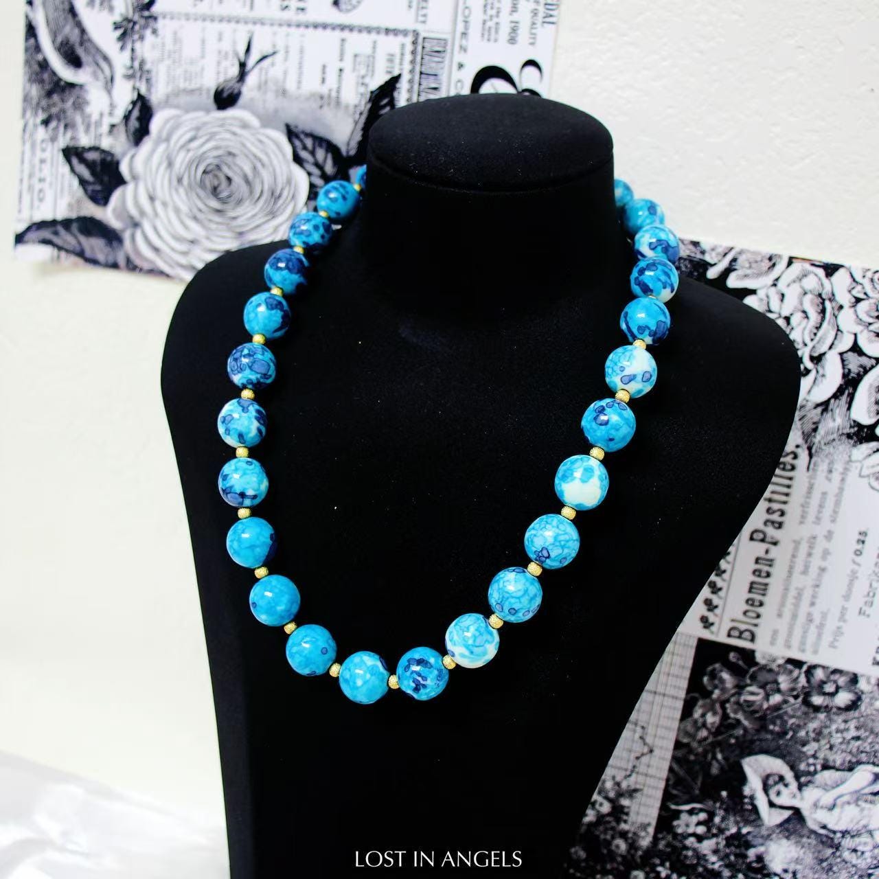 Handmade Bohemian Blue Stone Necklace: Gold Spacer Beads, Artisan Crafted