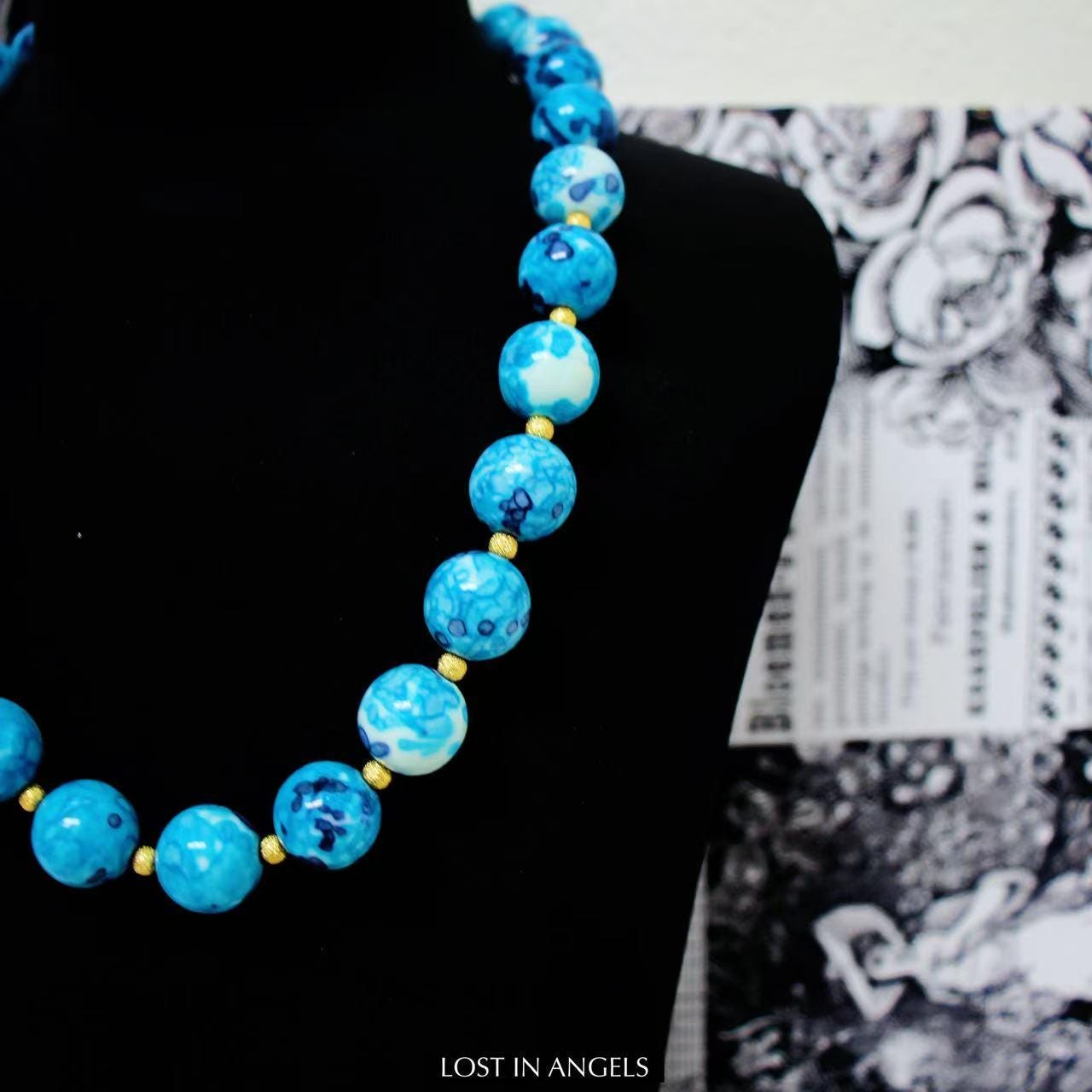 Handmade Bohemian Blue Stone Necklace: Gold Spacer Beads, Artisan Crafted