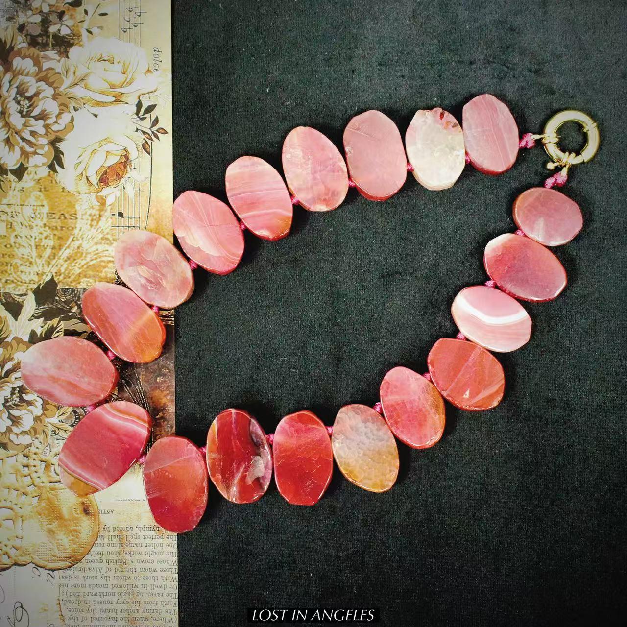 Handcrafted Red Agate Statement Necklace: Boho Brutalist Brass Jewelry