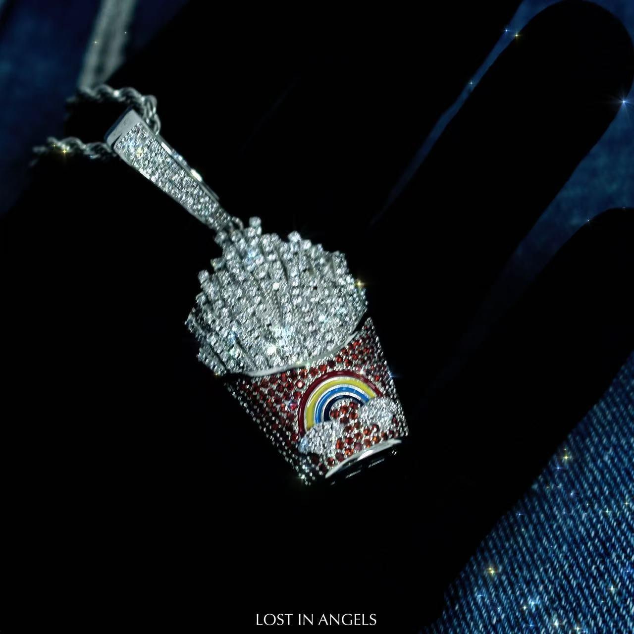 Bling French Fries Pendant Necklace: Hip Hop Y2K Jewelry