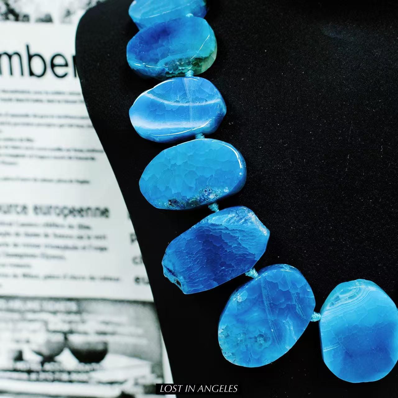 Freeform Blue Agate Necklace: Handcrafted Boho Brass Statement Jewelry