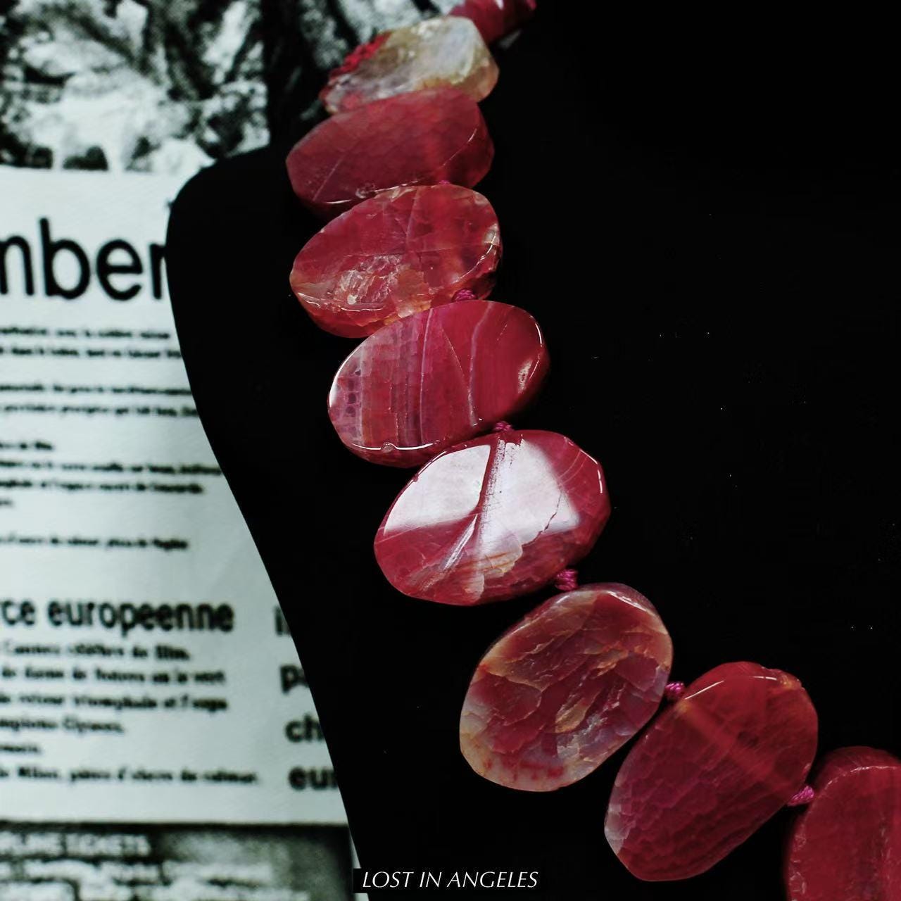 Handcrafted Red Agate Statement Necklace: Boho Brutalist Brass Jewelry