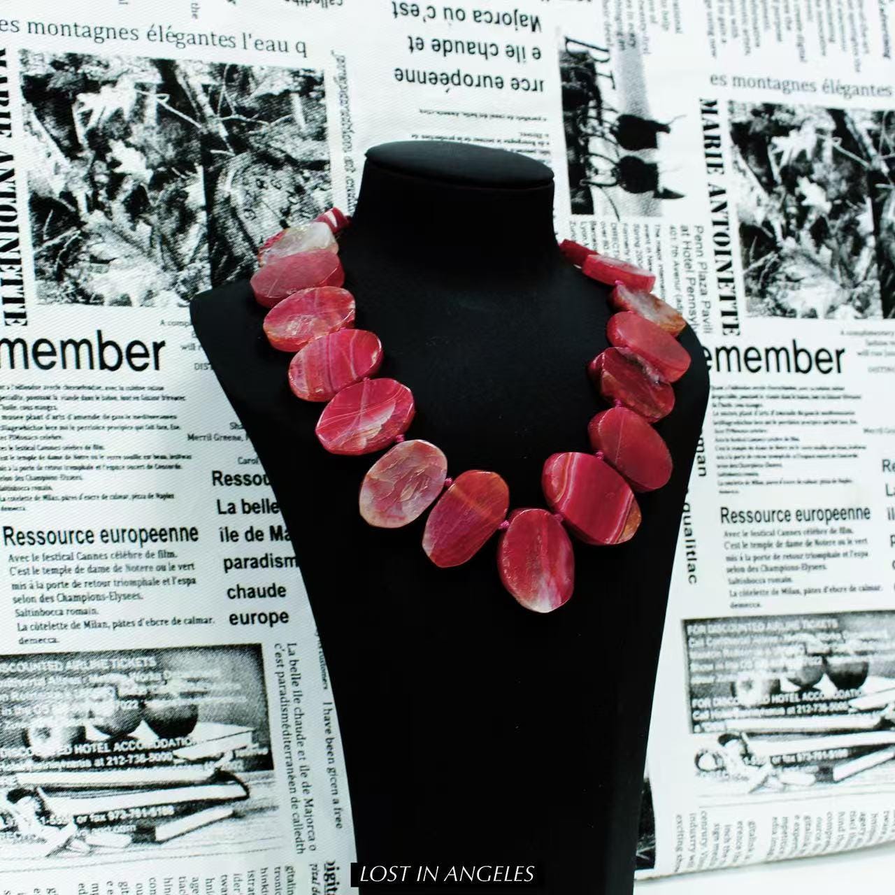 Handcrafted Red Agate Statement Necklace: Boho Brutalist Brass Jewelry