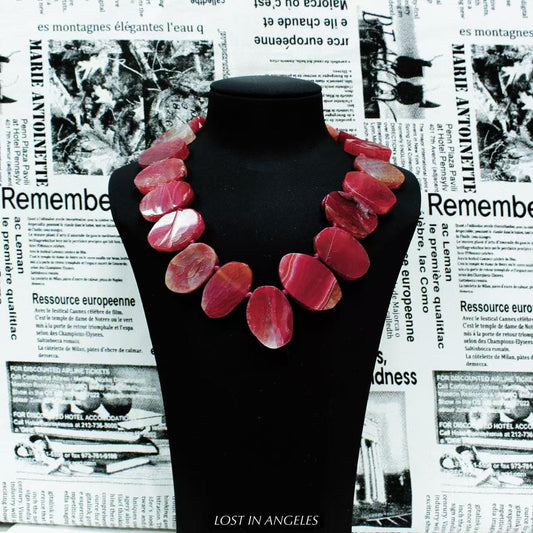 Handcrafted Red Agate Statement Necklace: Boho Brutalist Brass Jewelry