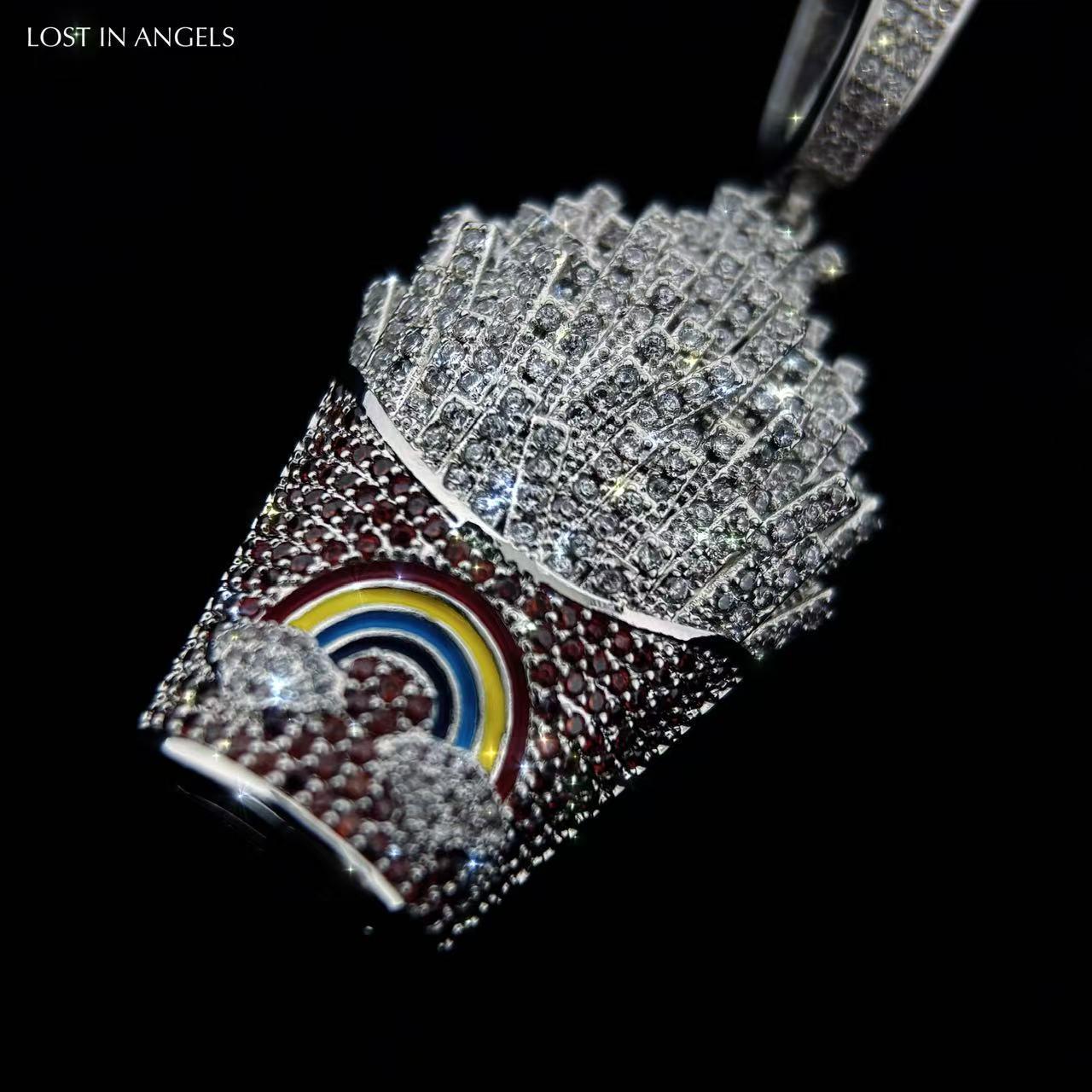 Bling French Fries Pendant Necklace: Hip Hop Y2K Jewelry