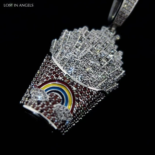 Bling French Fries Pendant Necklace: Hip Hop Y2K Jewelry
