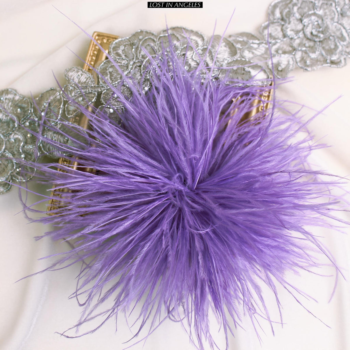 Handmade Violet Purple Feather Flower Brooch –Statement Floral Pin (5.9inches)