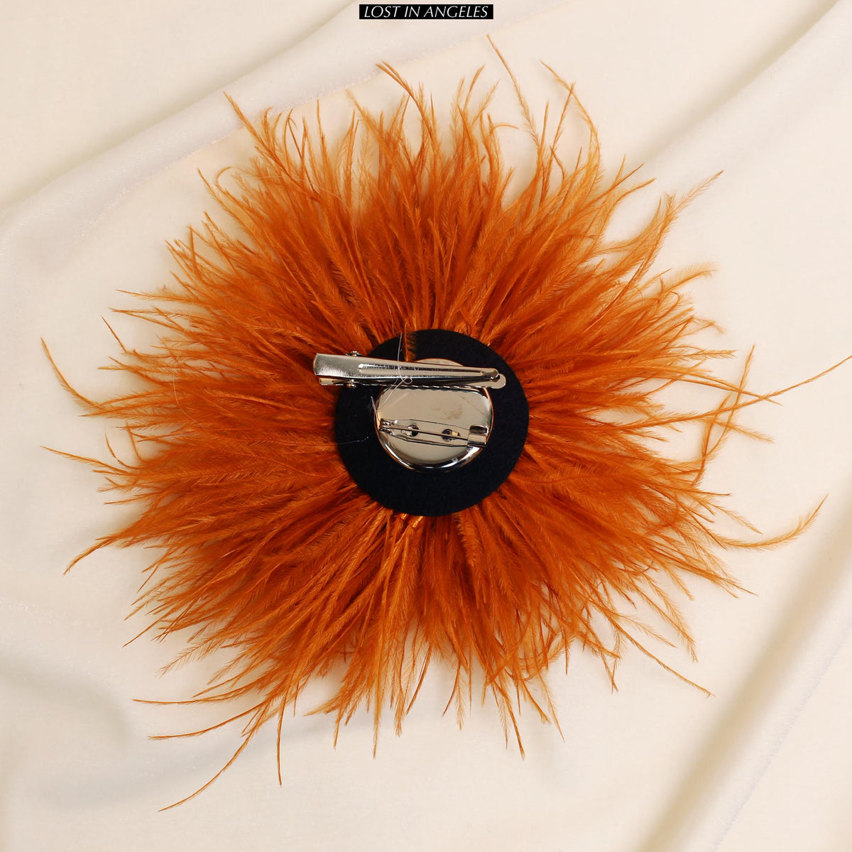 Handmade Orange Yellow Feather Flower Brooch – 5.9" Fascinator for Derby, Ascot, Weddings