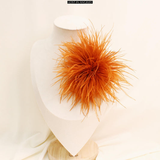 Handmade Orange Yellow Feather Flower Brooch – 5.9" Fascinator for Derby, Ascot, Weddings