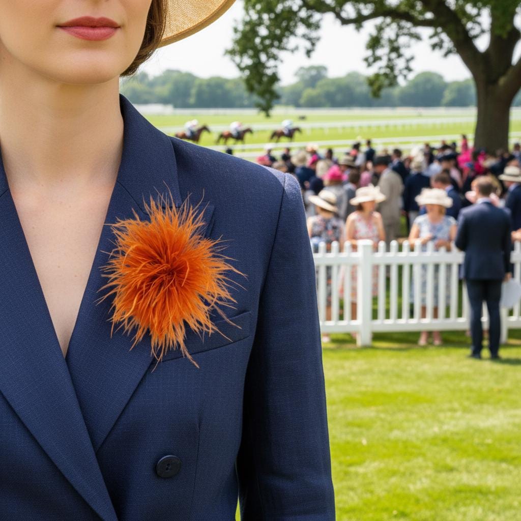Handmade Orange Yellow Feather Flower Brooch – 5.9" Fascinator for Derby, Ascot, Weddings