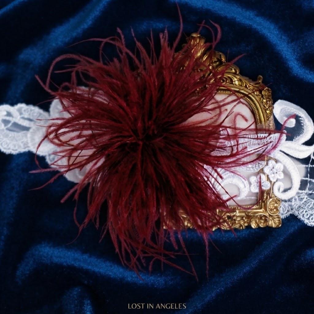 Handmade Burgundy Feather Flower Brooch – 5.9" Fascinator for Derby, Ascot, Weddings
