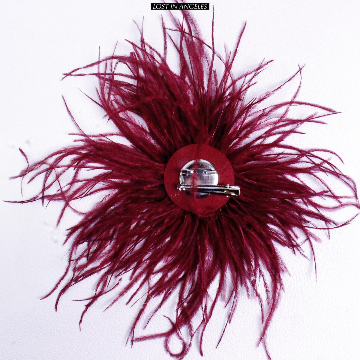 Handmade Burgundy Feather Flower Brooch – 5.9" Fascinator for Derby, Ascot, Weddings