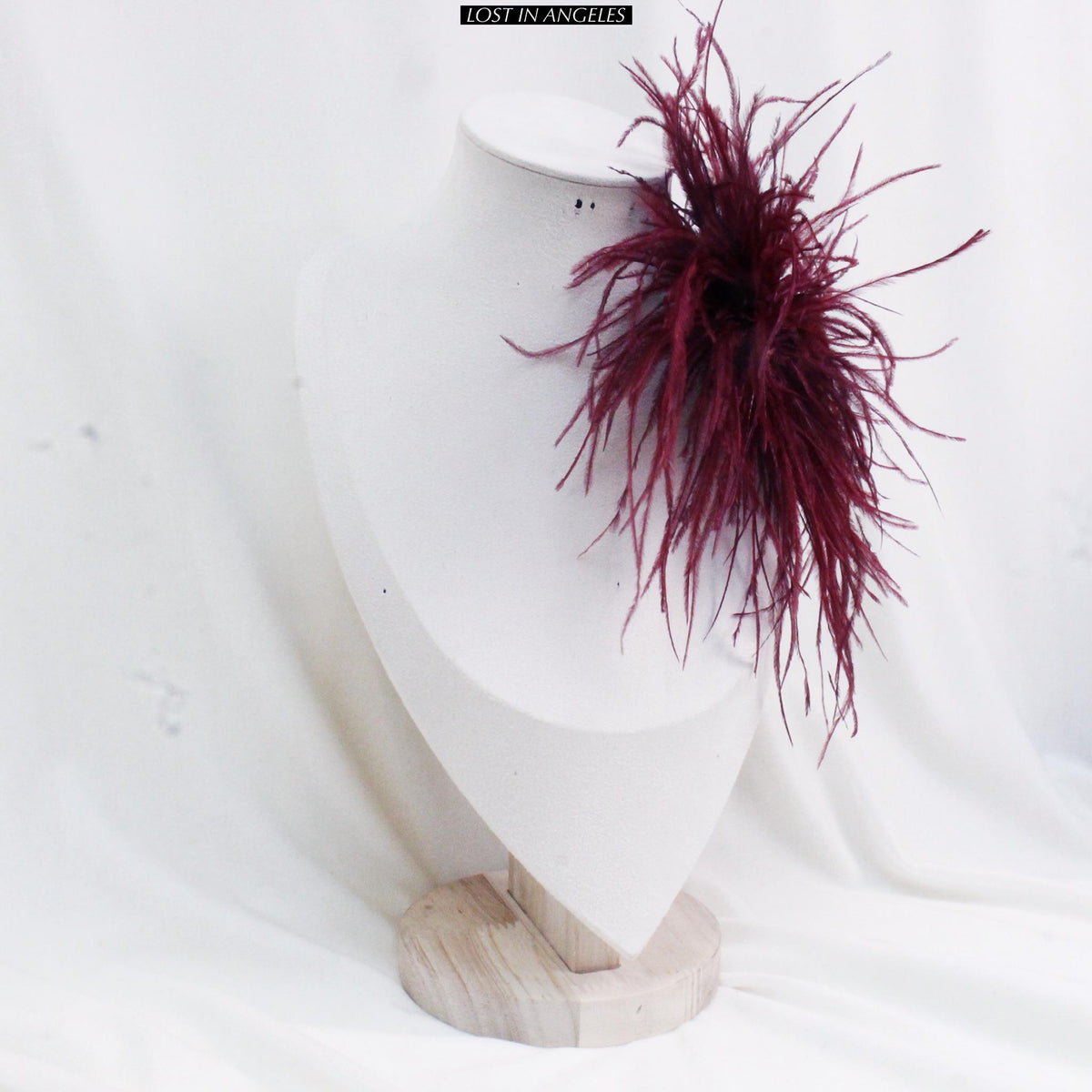 Handmade Burgundy Feather Flower Brooch – 5.9" Fascinator for Derby, Ascot, Weddings