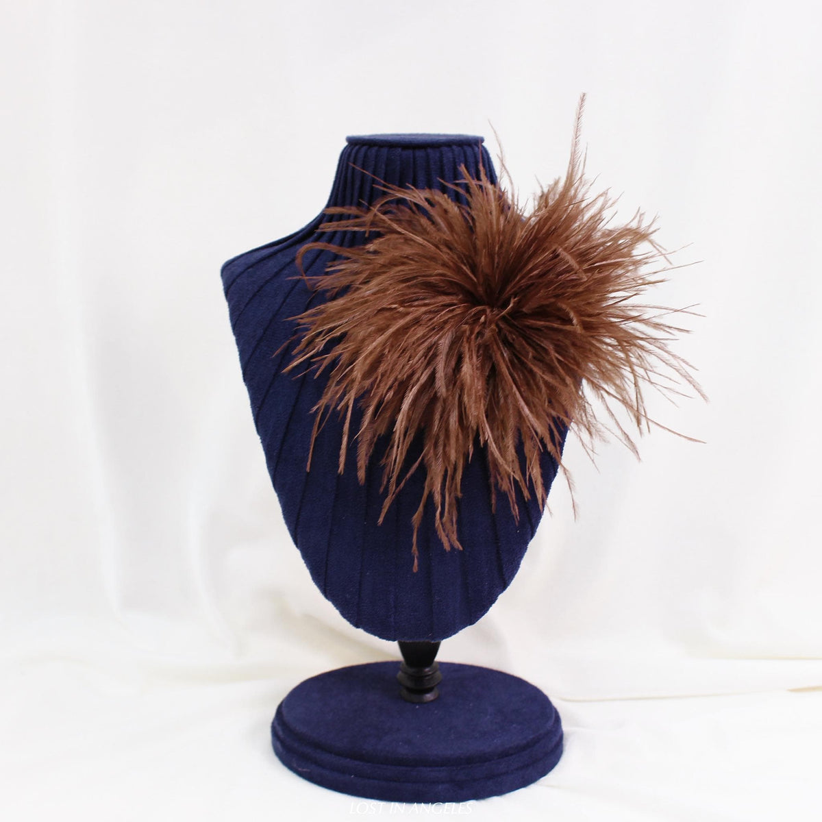 Handmade Coffee Brown Feather Flower Brooch – Statement Floral Pin, Vintage Gold Corsage (5.9inches)