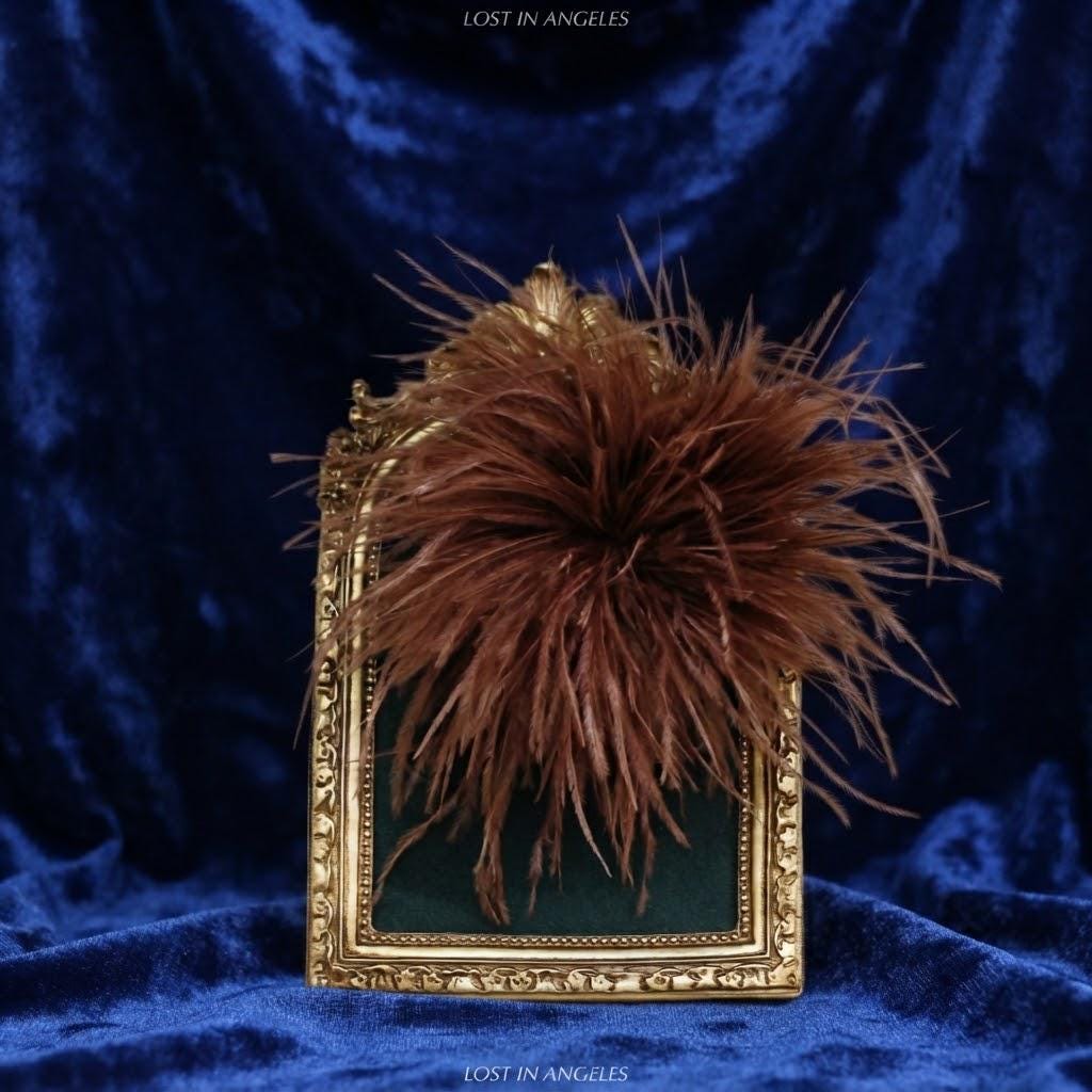 Handmade Coffee Brown Feather Flower Brooch – Statement Floral Pin, Vintage Gold Corsage (5.9inches)